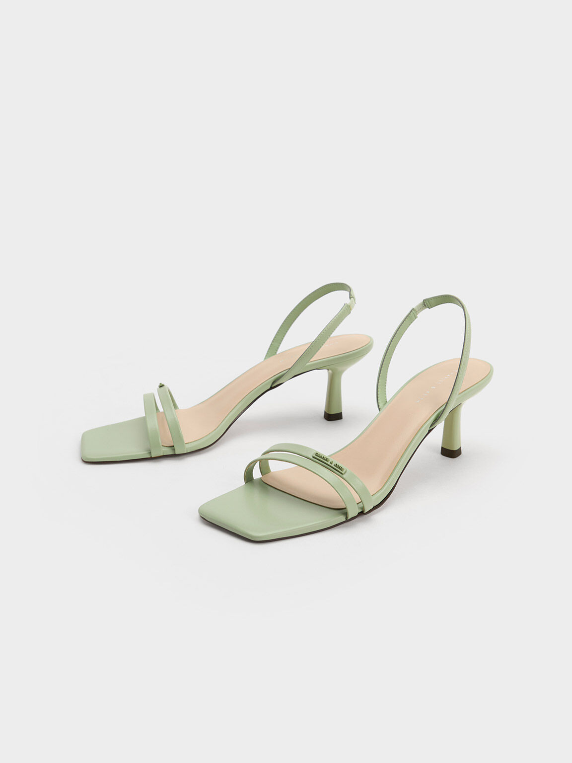 Double Strap Slingback Heeled Sandals, Sage Green, hi-res