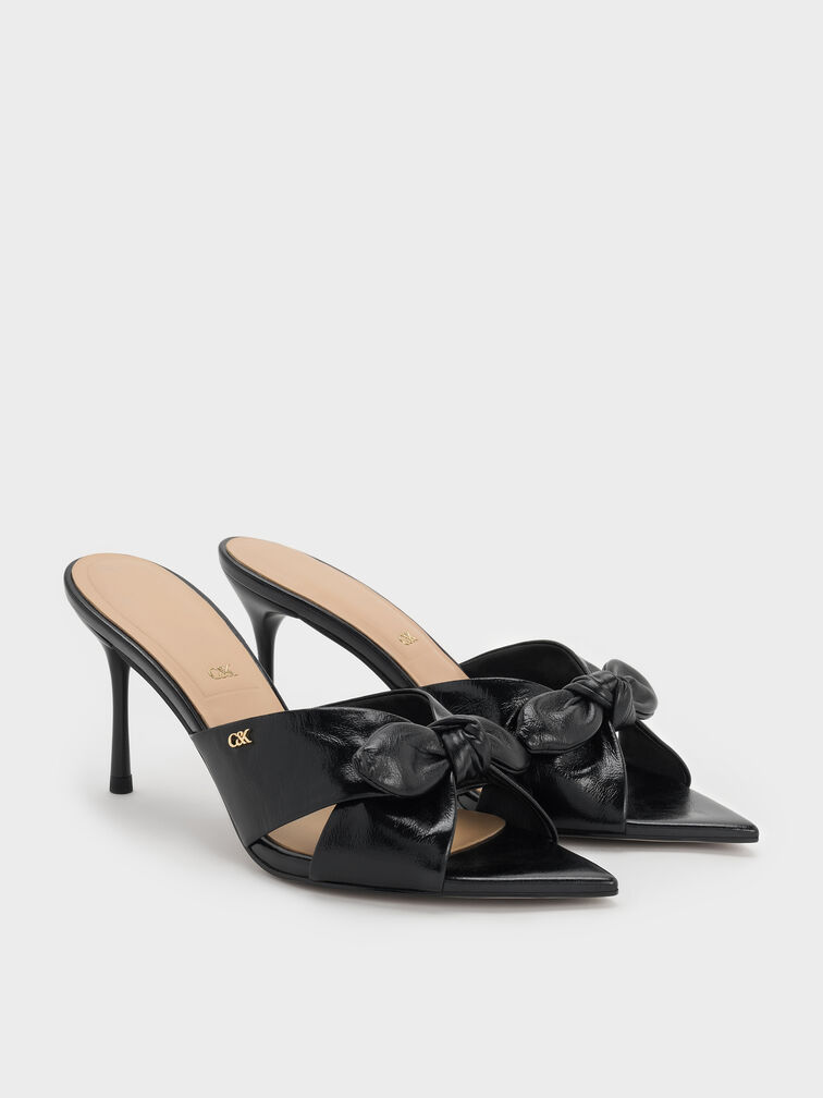 Mules Jayce en cuir &agrave; talons aiguilles, Noir, hi-res