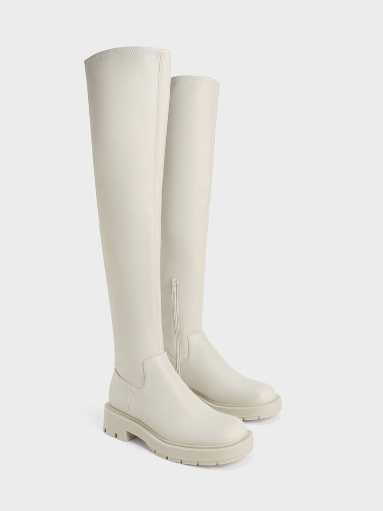 Zip-Up Thigh-High Boots, Chalk, hi-res