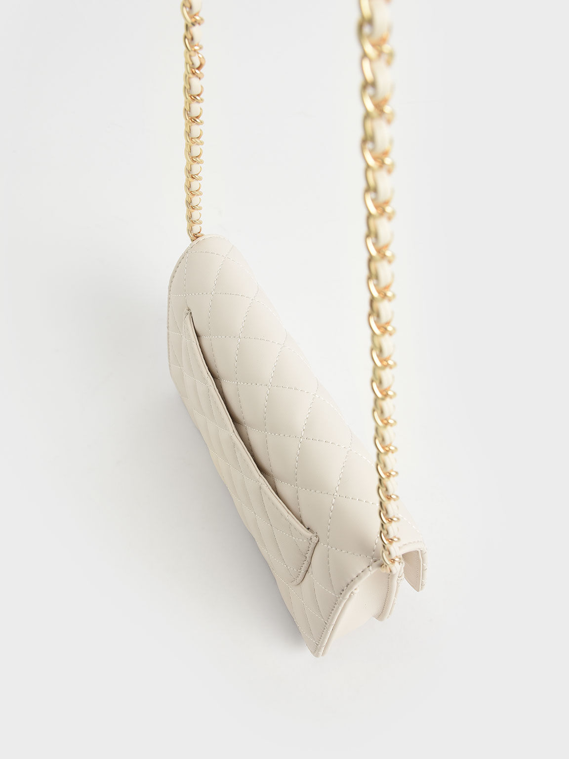 Quilted Push-Lock Clutch, Cream, hi-res