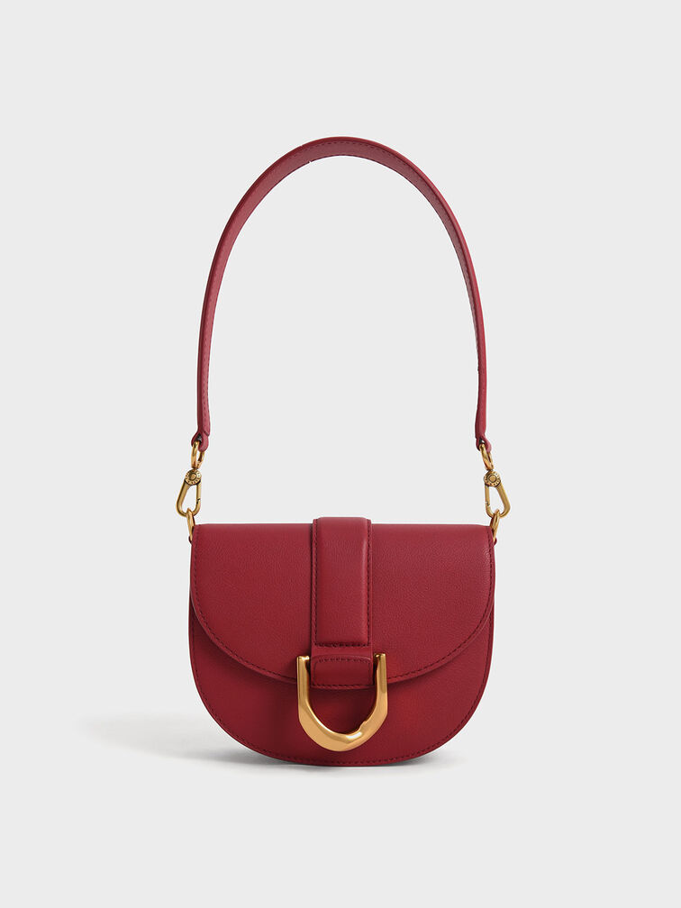 Mini Gabine Leather Saddle Bag, Red, hi-res