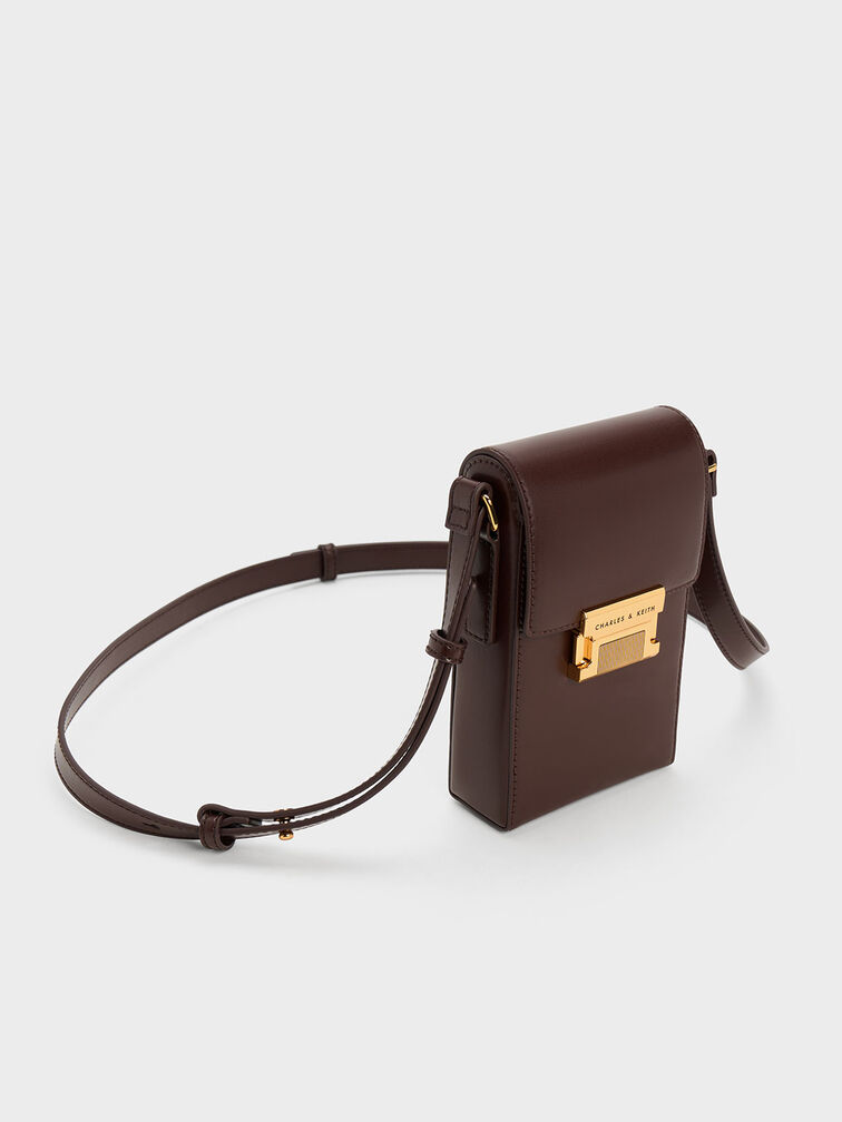 Bolsa alargada con acento metálico, Marrón oscuro, hi-res