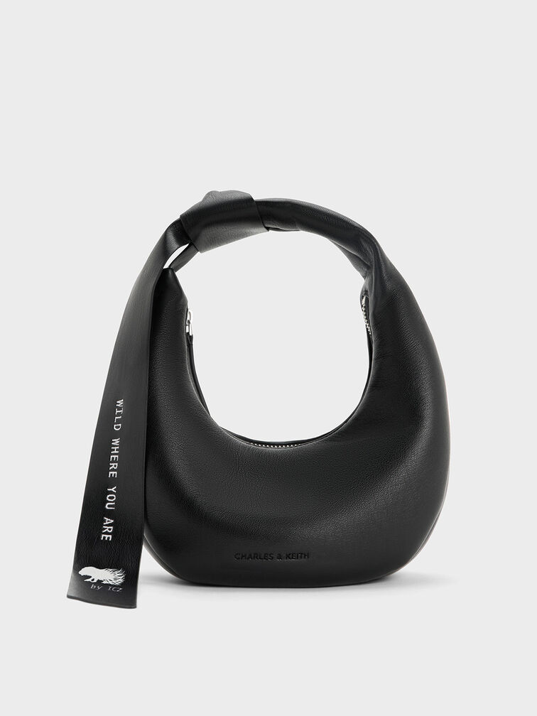 Micro Toni Knotted Crescent Hobo Bag, Noir, hi-res