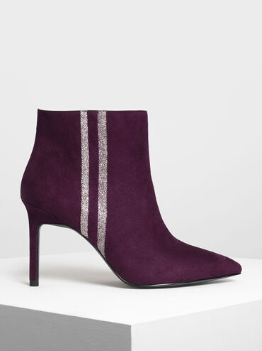 Glitter Striped Ankle Boots, Prune, hi-res