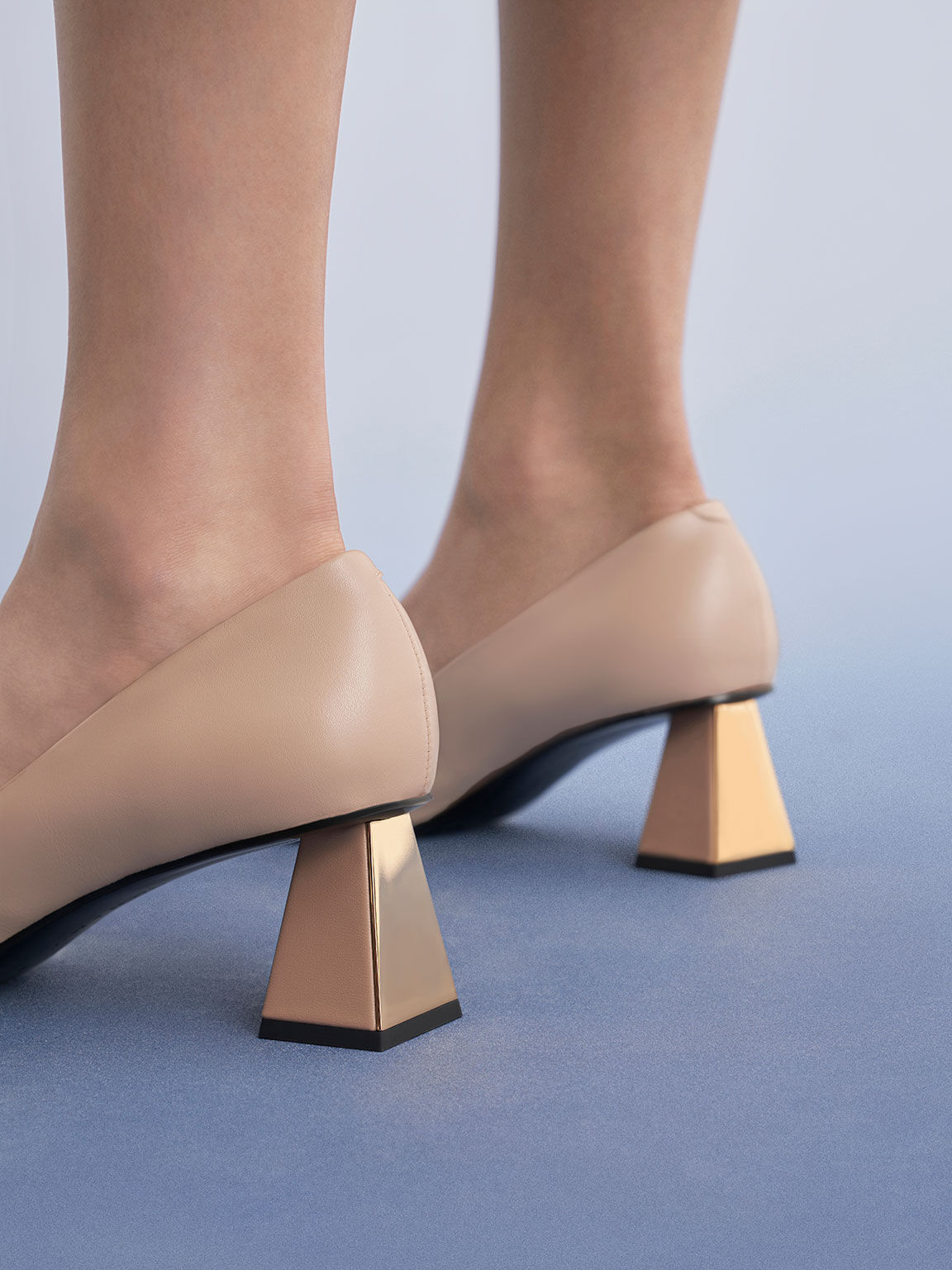 Trapeze Kitten Heel Pumps, Beige, hi-res