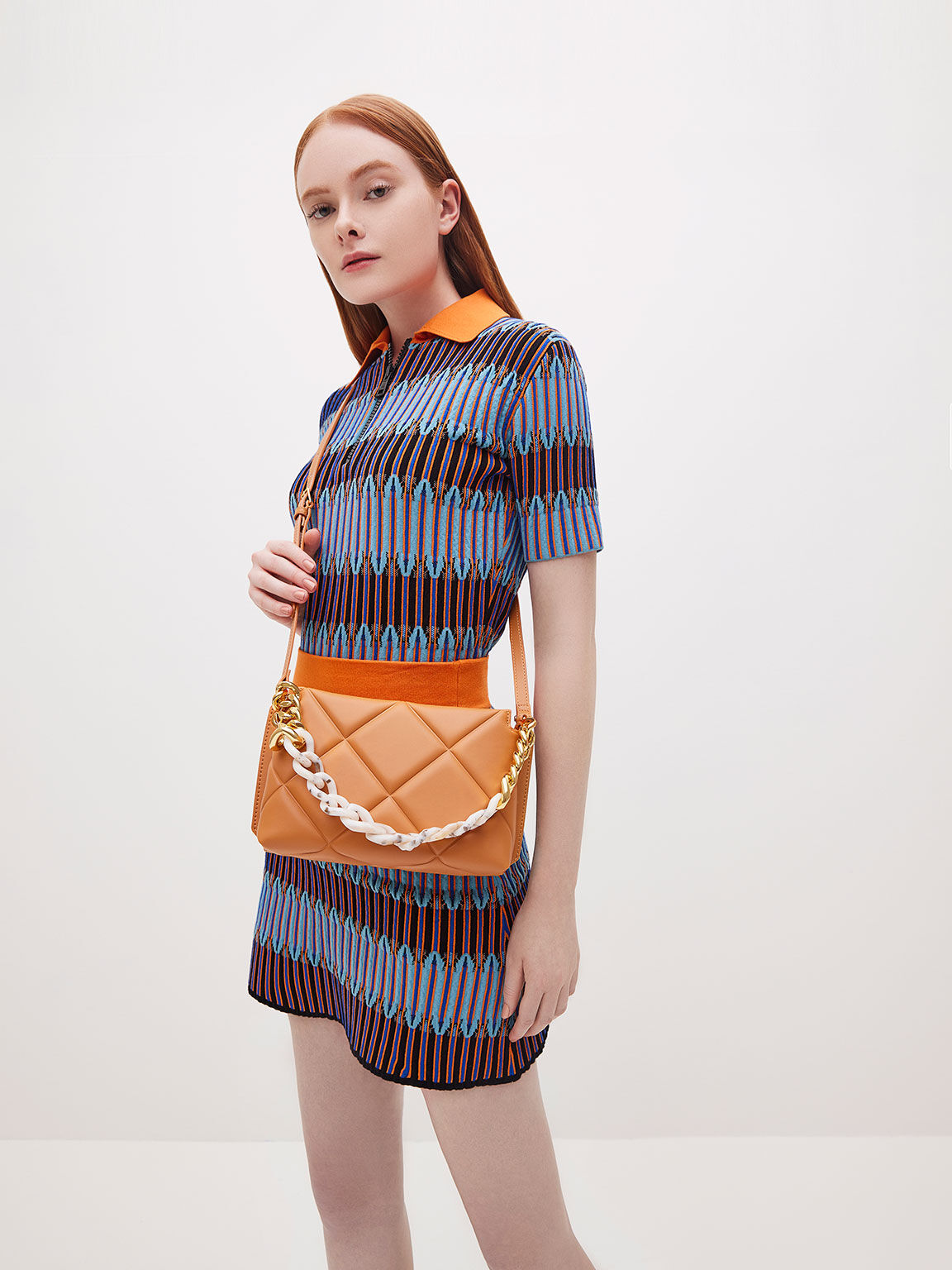 Pumpkin Danika Chunky Chain Padded Bag - CHARLES & KEITH