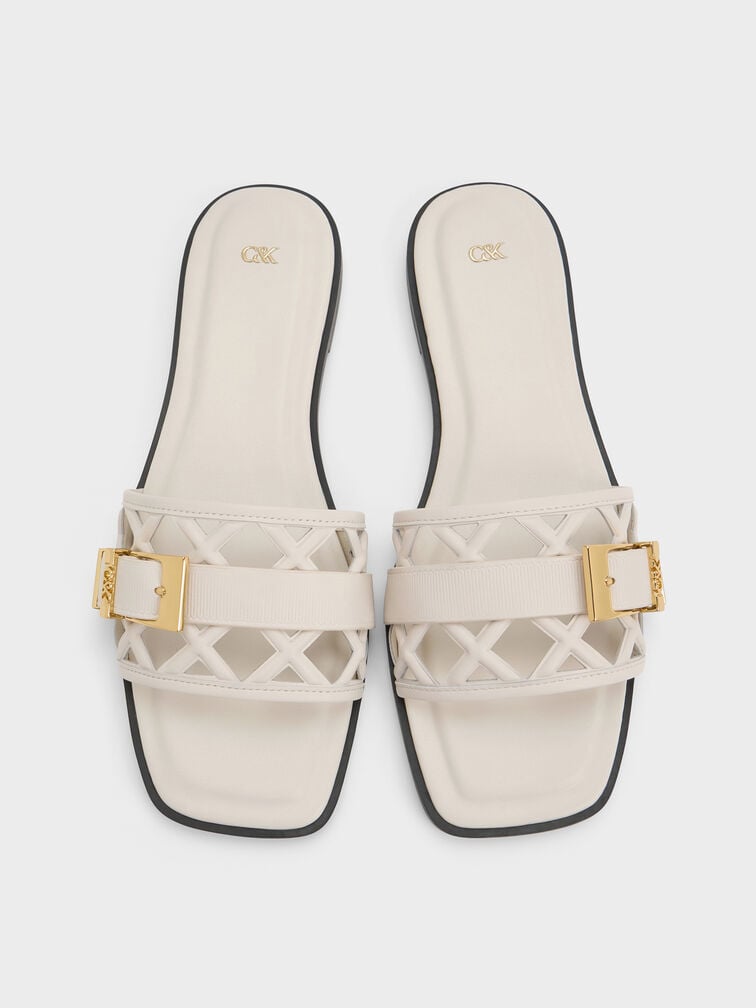 Whitney Leather Cut-Out Slide Sandals, Chalk, hi-res