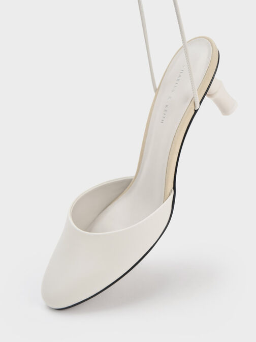 Bamboo Heel Tie-Around Pumps, White, hi-res