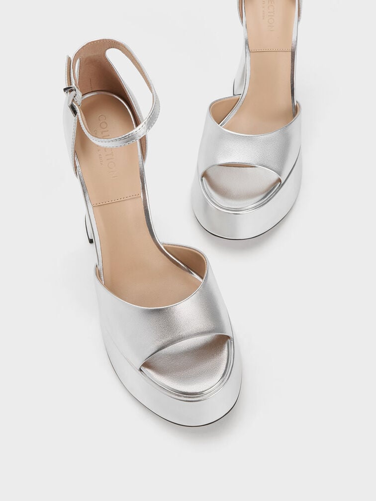 Michelle Metallic Leather Platform Sandals, Silver, hi-res