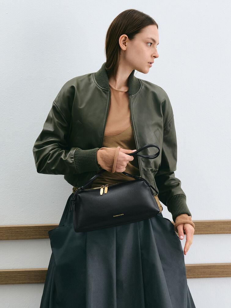 Bolso de hombro con doble correa Deyna, Negro, hi-res