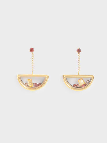 Semi-Circle Floating Locket Drop Earrings, Gold, hi-res