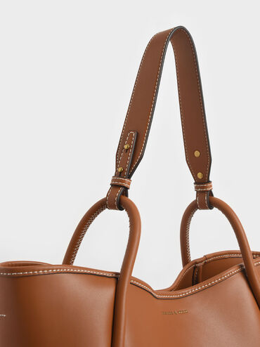 Tubular Slouchy Tote Bag, Cognac, hi-res