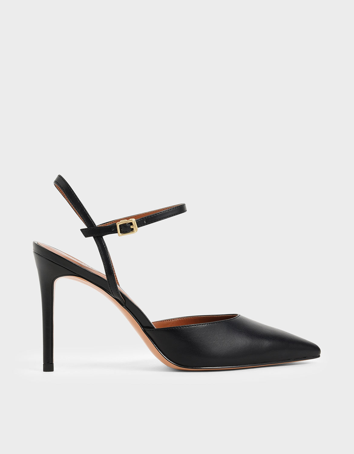 Black Pointed Toe Ankle Strap Pumps 