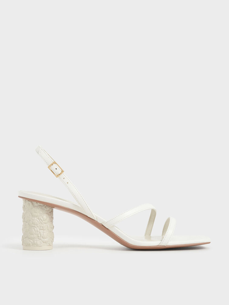 Strappy Cylindrical Heel Sandals, White, hi-res