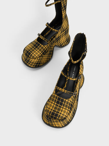 Carlisle Checkered Platform Mary Janes, Yellow, hi-res