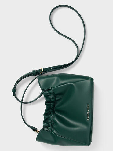 Brigette Ruched Chain-Handle Shoulder Bag, Dark Green, hi-res
