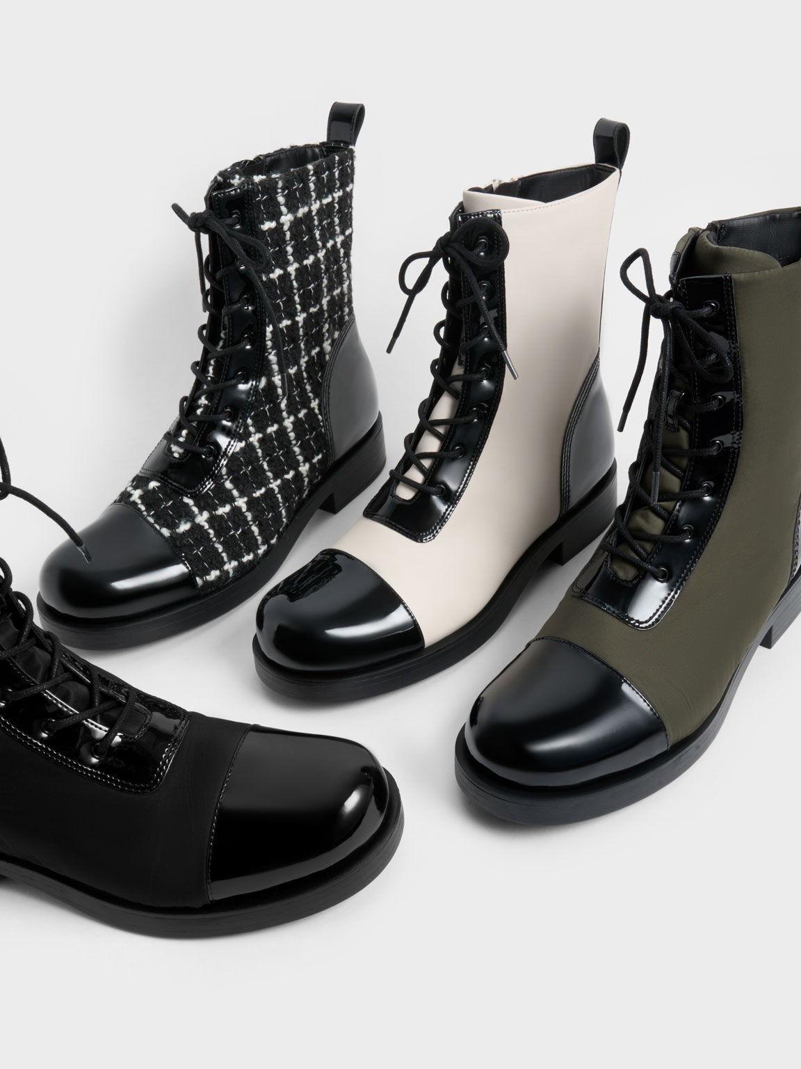 漆皮拼接綁帶靴, 黑色特別款, hi-res