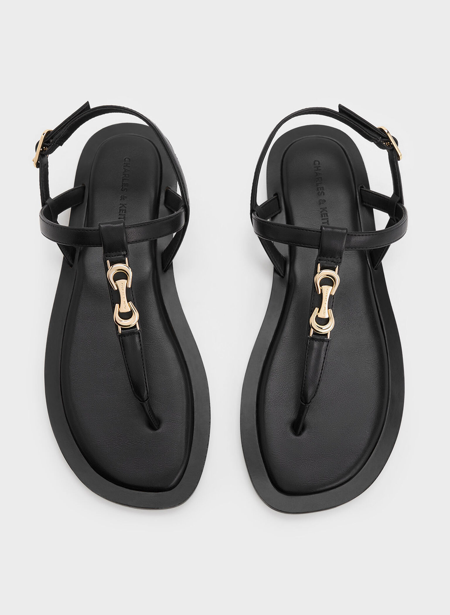 Trifina Metallic-Accent Thong Sandals, Black, hi-res