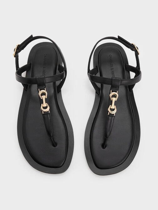 Metallic-Accent Thong Sandals, Black, hi-res