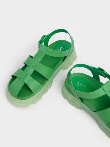 兒童漆皮編織涼鞋, 綠色, hi-res