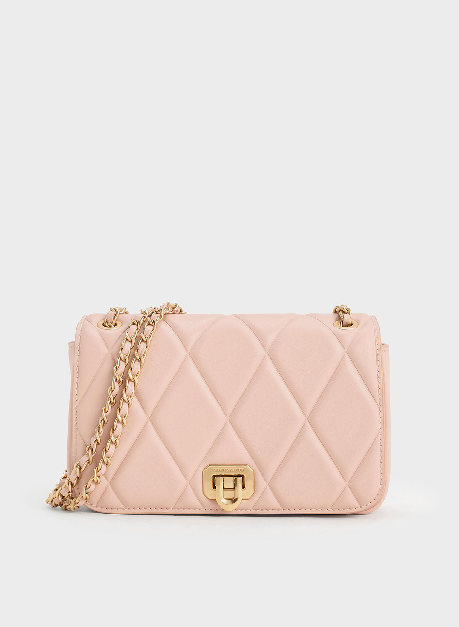 Bolso acolchado Arwen con diseño de diamantes, Rosa pálido, hi-res