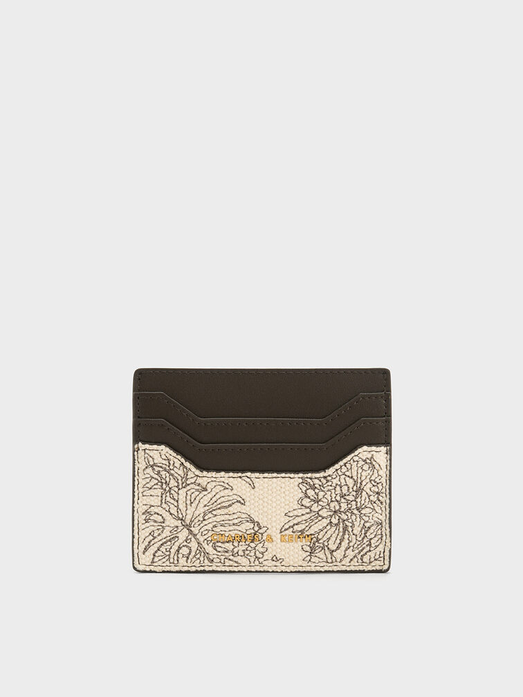 Floral Illustrated Canvas Card Holder, Dark Moss, hi-res