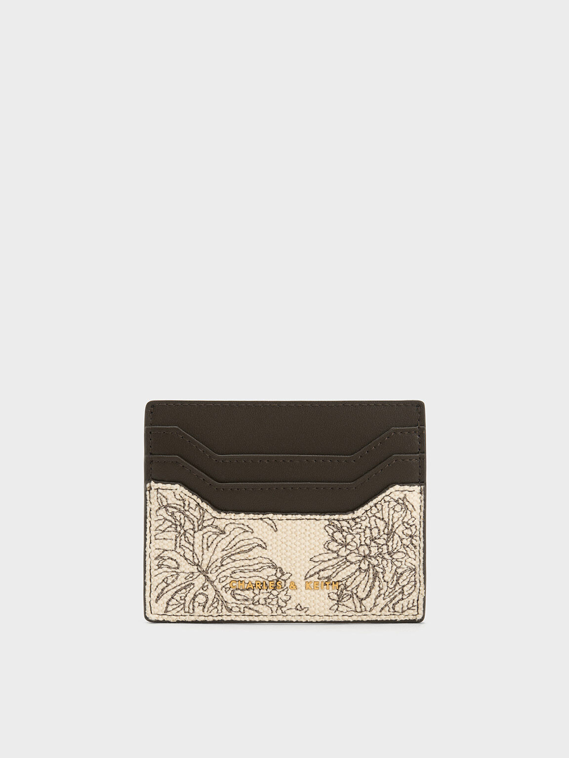 Floral Illustrated Canvas Cardholder, Dark Moss, hi-res