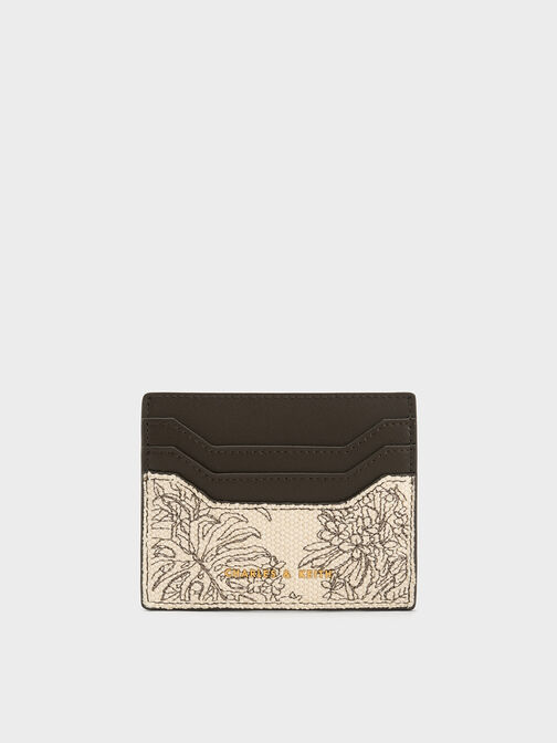 Floral Illustrated Canvas Card Holder, Dark Moss, hi-res