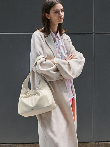 Bolso fruncido Brigette, Crema, hi-res