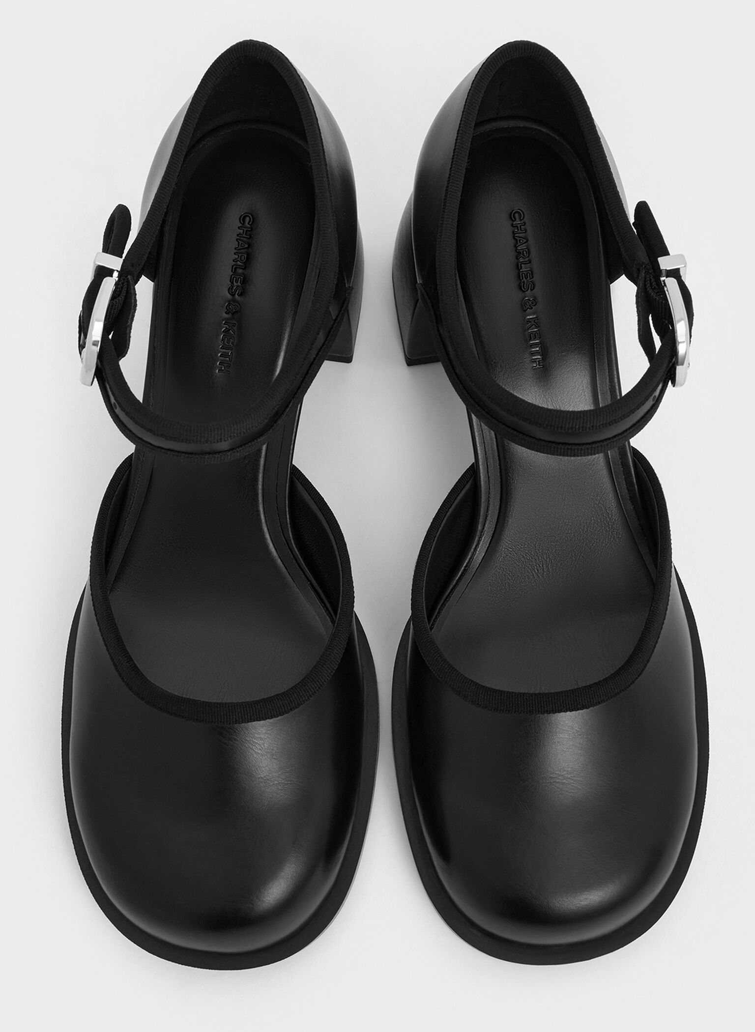 Block-Heel Ankle-Strap D'Orsay Pumps, Black, hi-res