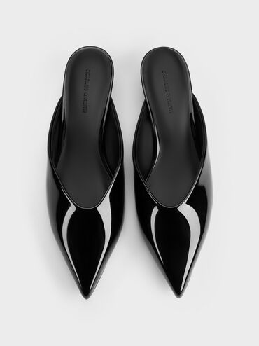 Patent Translucent-Heel Wedge Mules, Black Patent, hi-res