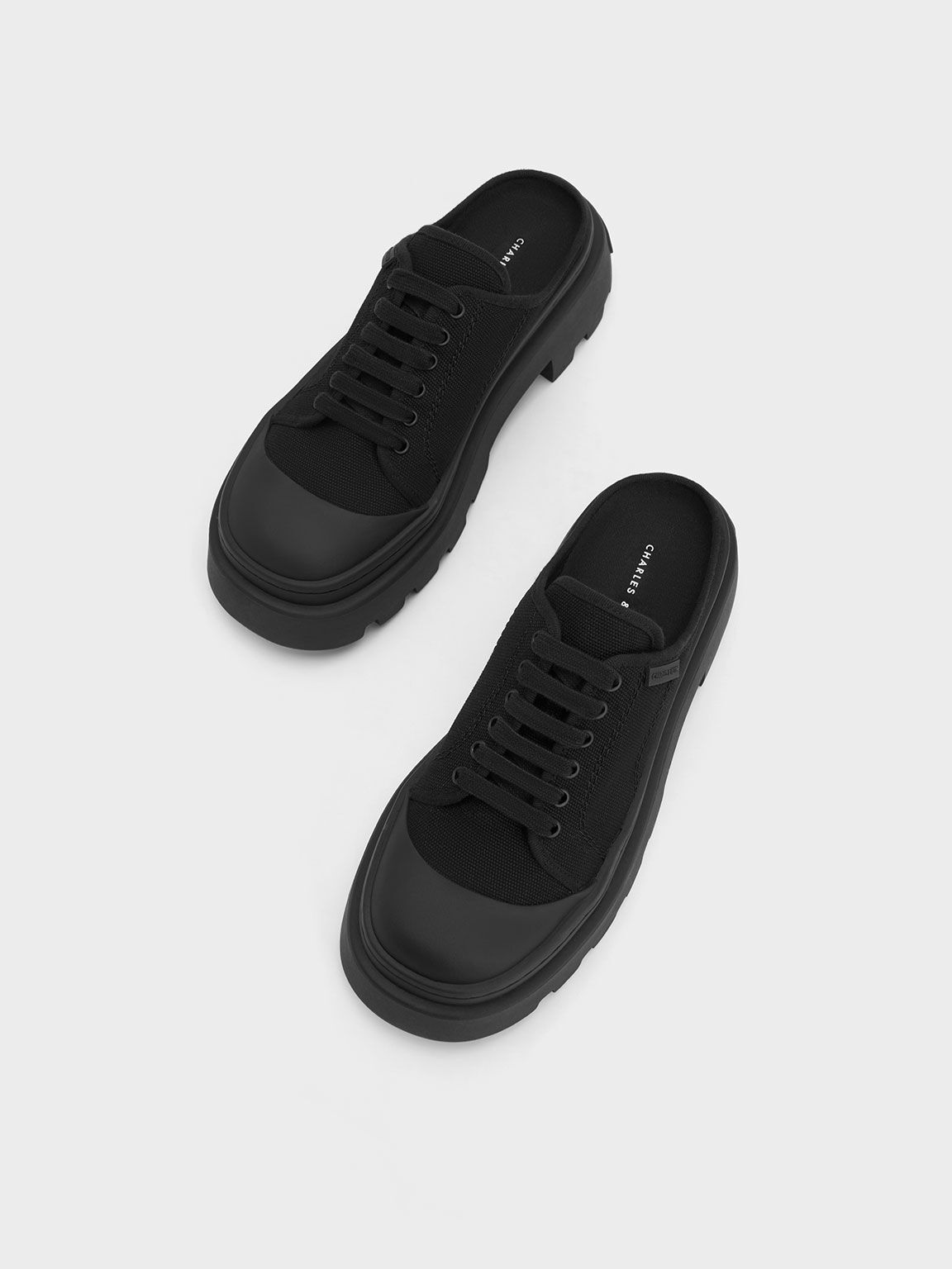 Black Canvas Backless Sneakers - CHARLES & KEITH CA