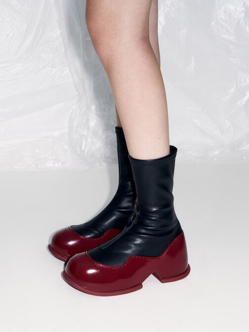 Pixie 漆皮拼接厚底靴, 紅色, hi-res