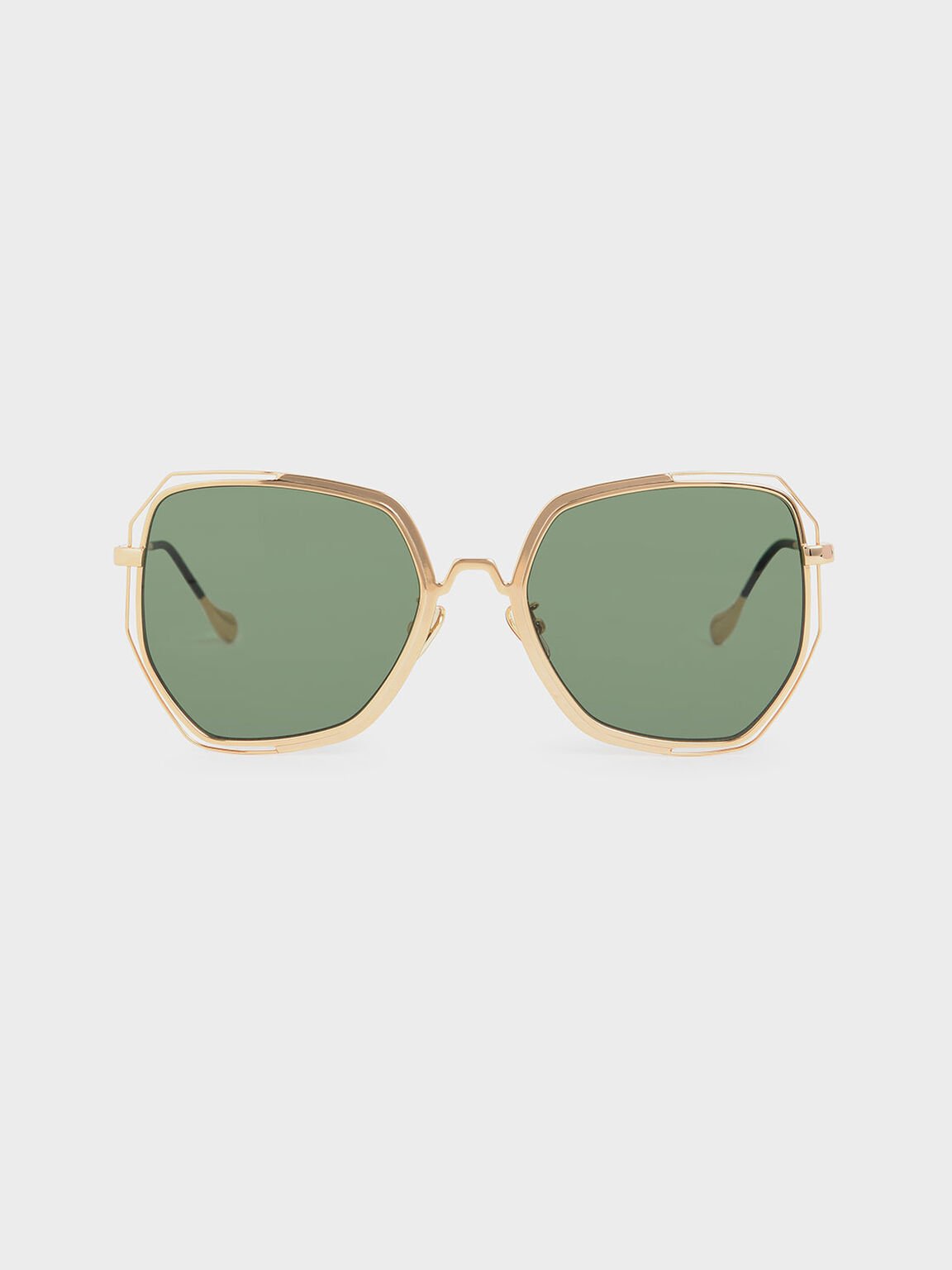Two-Tone Butterfly Sunglasses, Green, hi-res