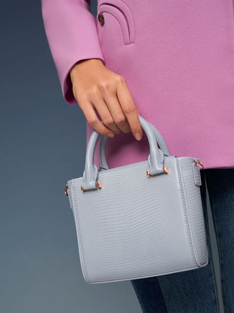 Embossed Top Handle Bag, Light Grey, hi-res