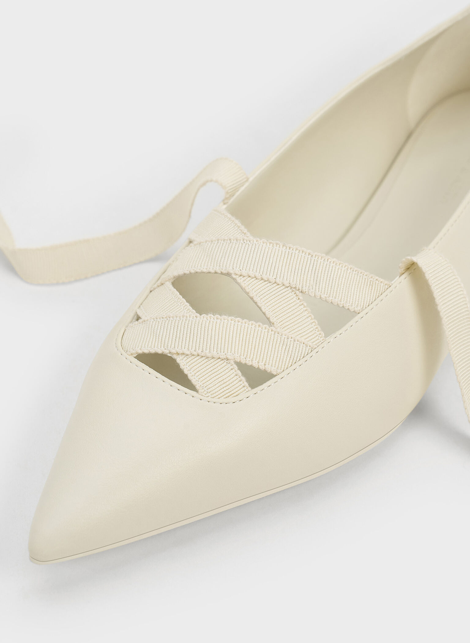 Pointed-Toe Tie-Around Ballet Flats, Chalk, hi-res