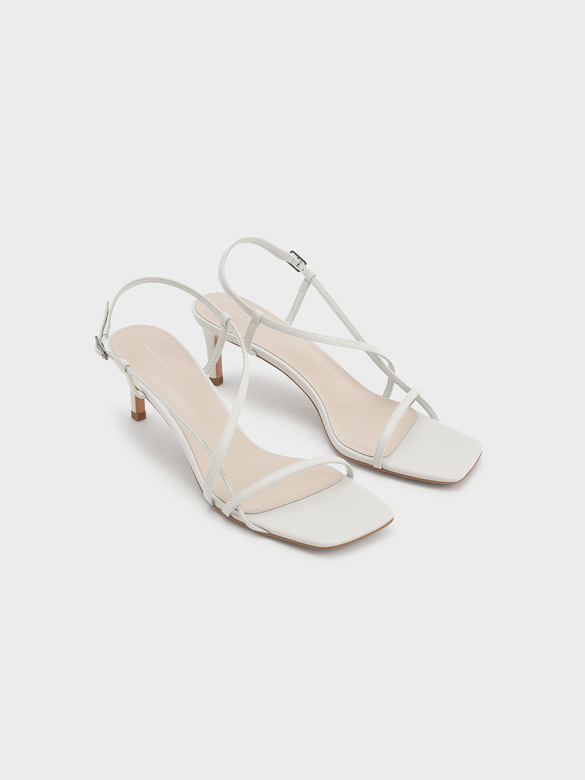 Asymmetric Strap Heeled Sandals, White, hi-res
