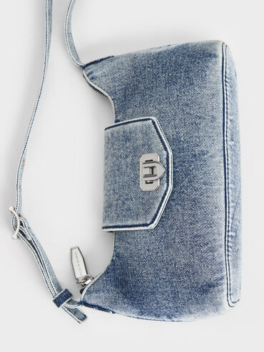 Arwen Denim Belted Shoulder Bag, Denim Blue, hi-res