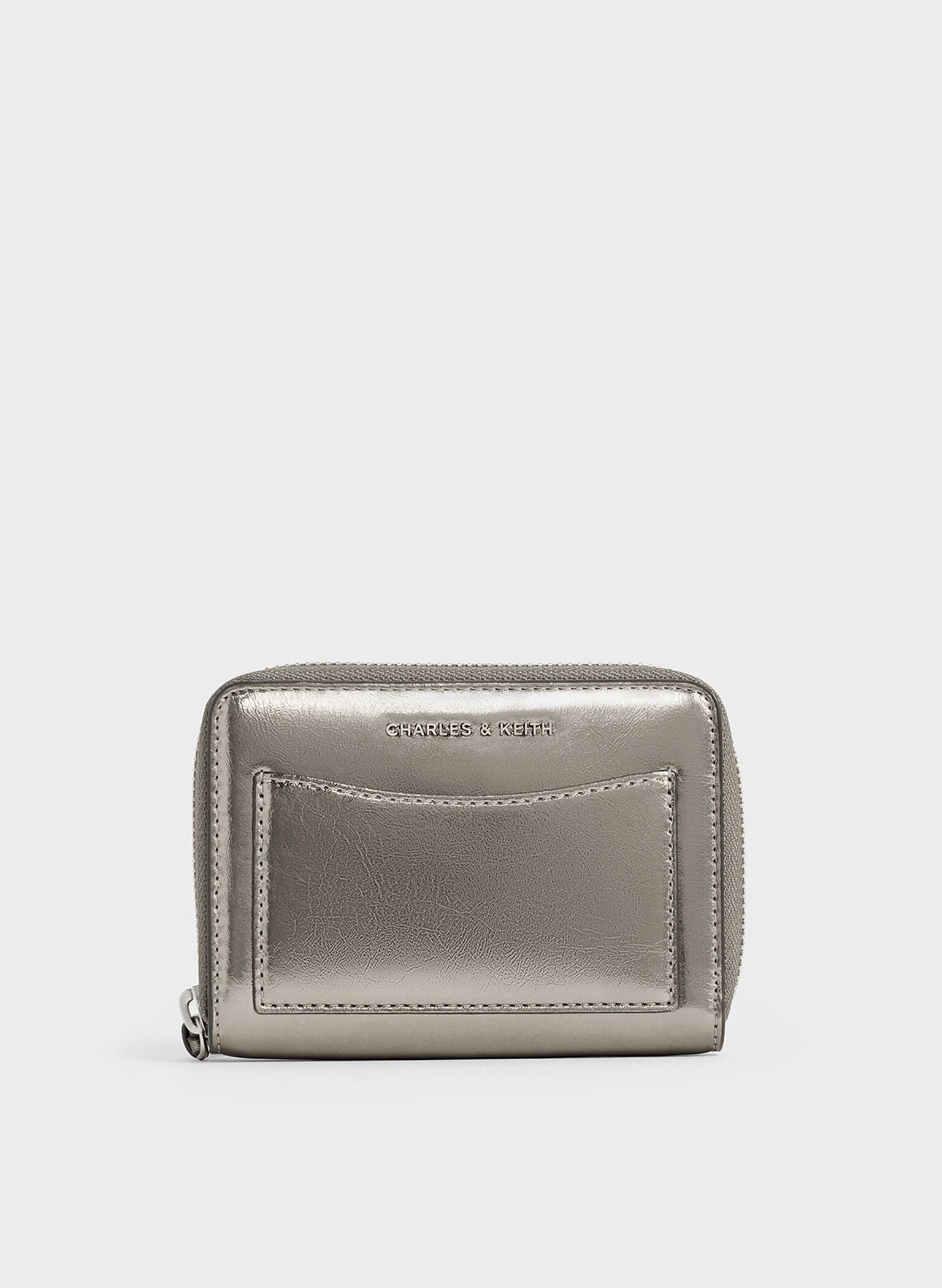 Xylia Metallic Zip-Around Wallet, Pewter, hi-res