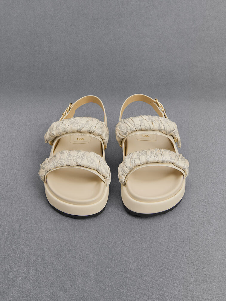 Sandalias de cuero con correa efecto arrugado, Blanco tiza, hi-res