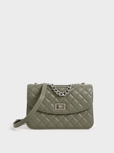 Quilted Turn-Lock Clutch, Sage Green, hi-res