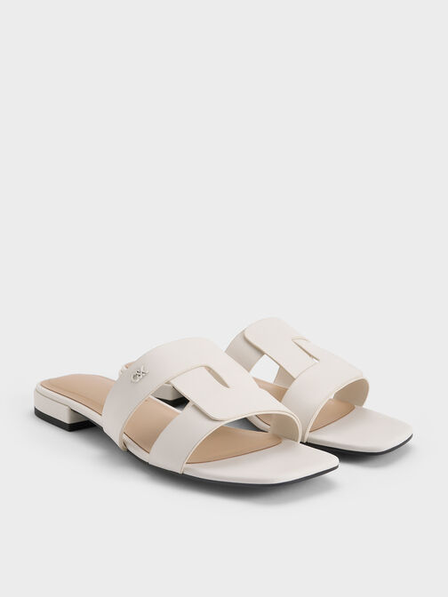 Joan Leather Slide Sandals, White, hi-res