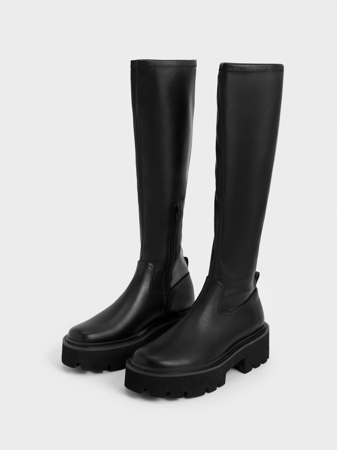 Chunky Platform Knee-High Boots, Black, hi-res