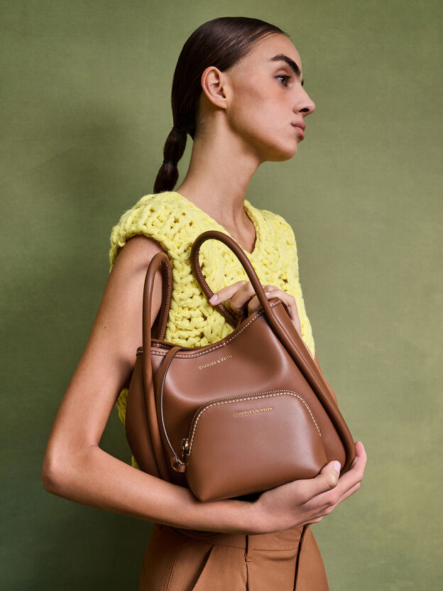 Tote bag mini tubular Lyla, Marr&oacute;n chocolate, hi-res