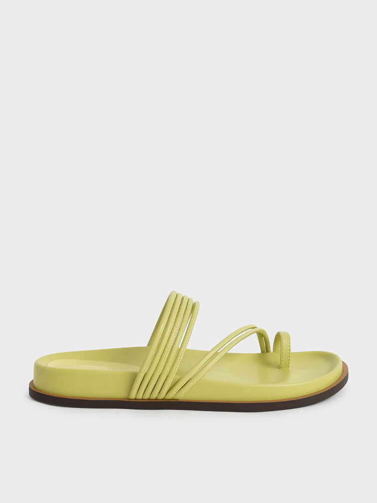 Toe Loop Strappy Flat Sandals, Lime, hi-res