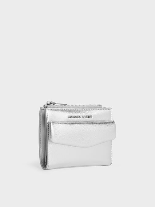 Rachel Metallic Front-Pocket Top-Zip Wallet, Silver, hi-res