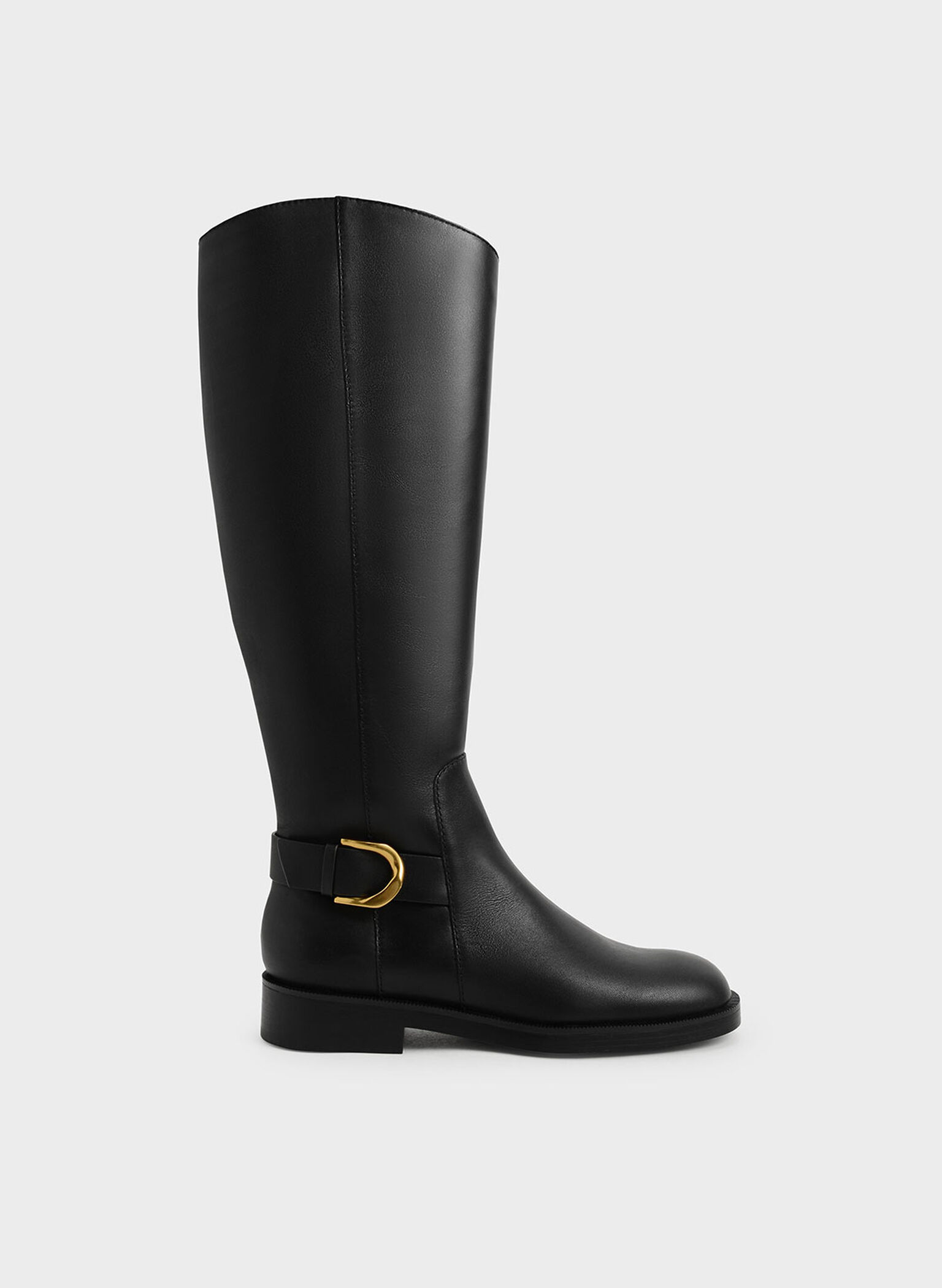 Black Gabine Leather Knee-High Boots - CHARLES & KEITH US