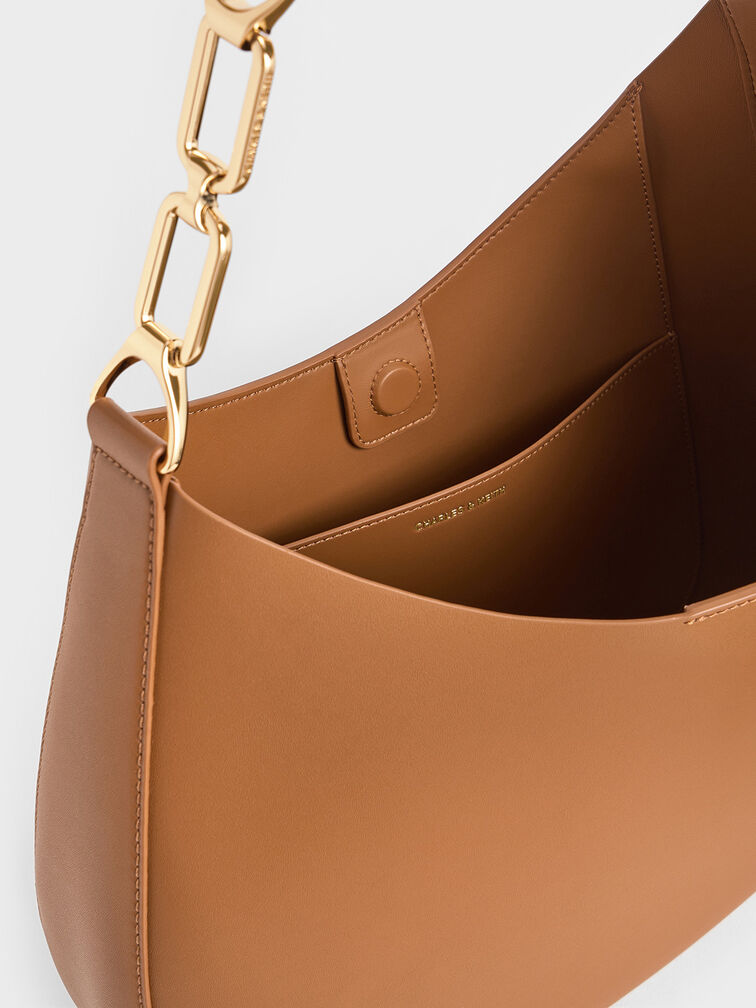 Bolso hobo holgado Agatha con cadena, Marrón, hi-res
