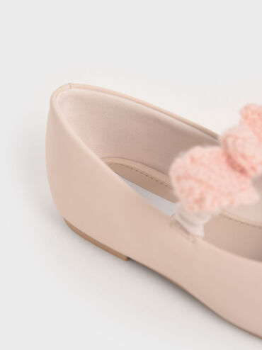 Girls' Crochet Bow Mary Jane Flats, Light Pink, hi-res