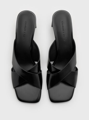 Georgina Crossover-Strap Blade-Heel Mules, Black Box, hi-res